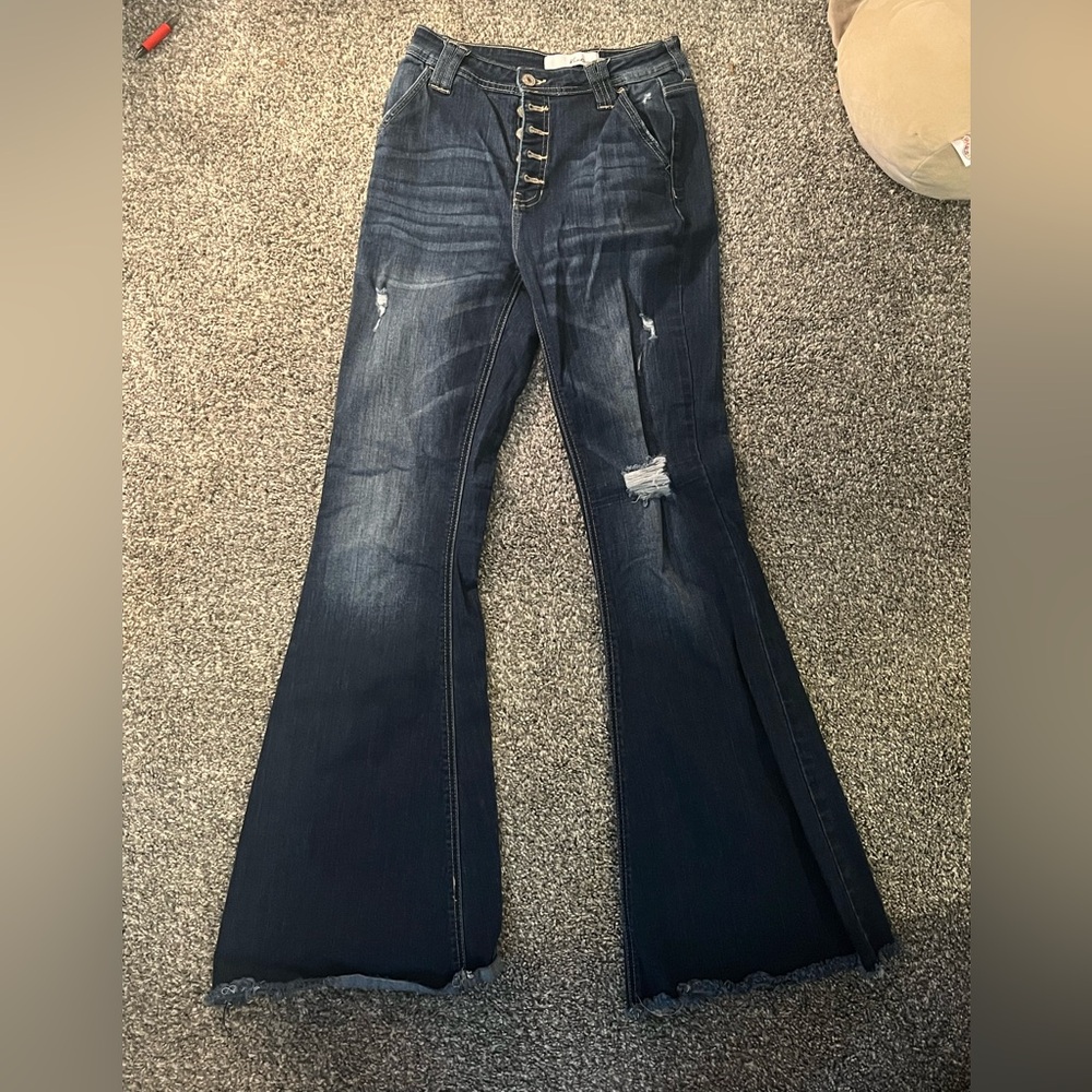 KanCan Dark Blue Distressed Flare Jeans